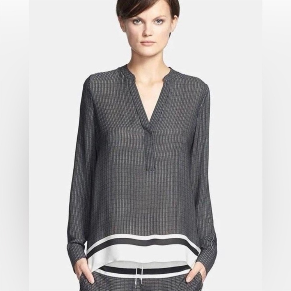 Vince Long Sleeve 100% Silk Blouse in Black/White Dotted Print, Size Medium